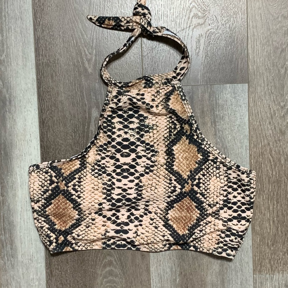 Zaful Snakeskin Halter Bikini Top